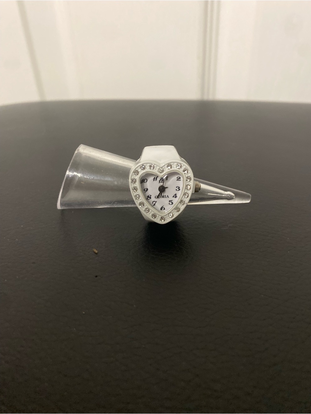Heart-Shaped White Crystal Ring Watch
